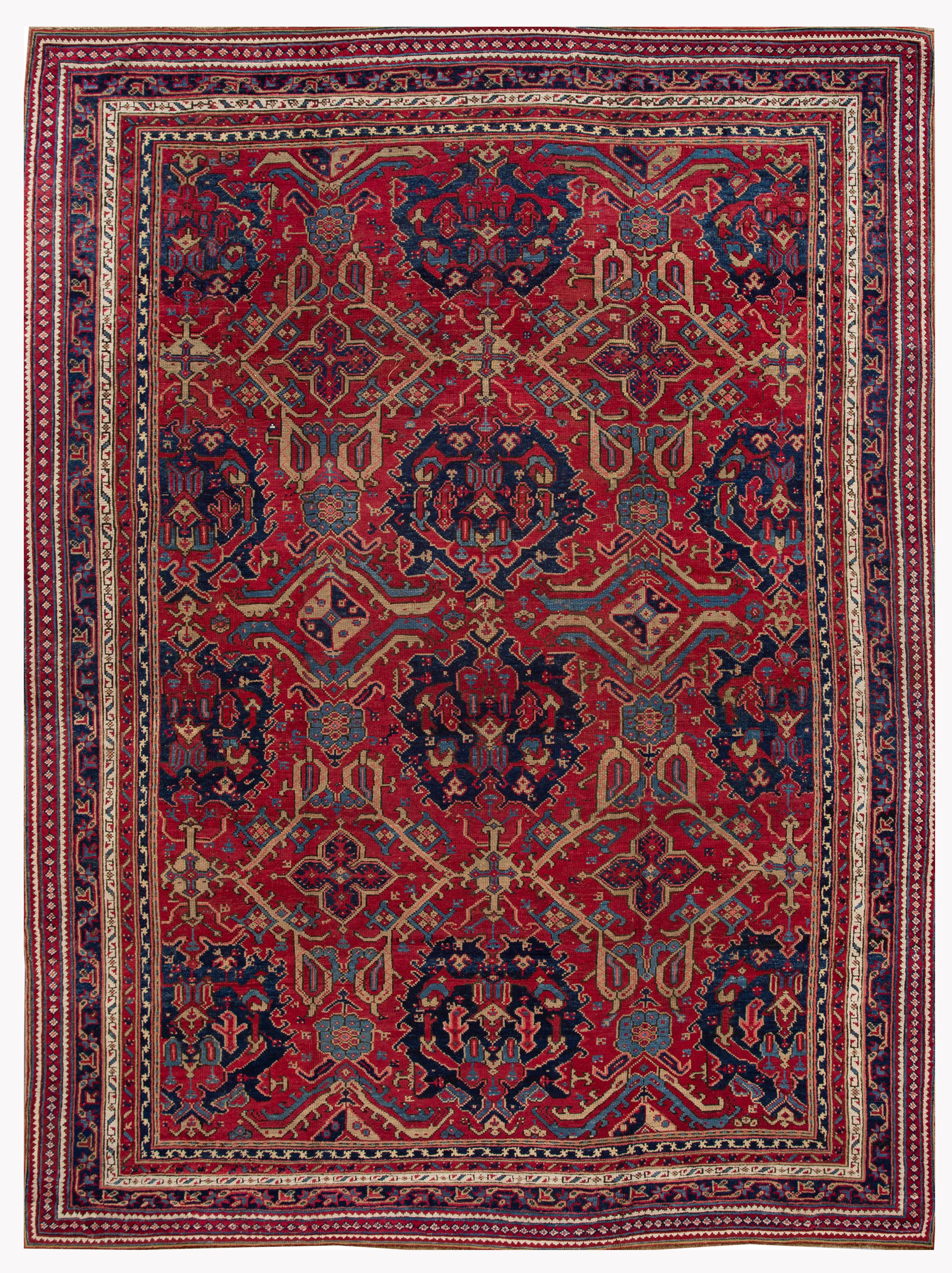 Tapis en laine rouge antique turc Oushak fait à la main, entièrement conçu à la main en vente 2