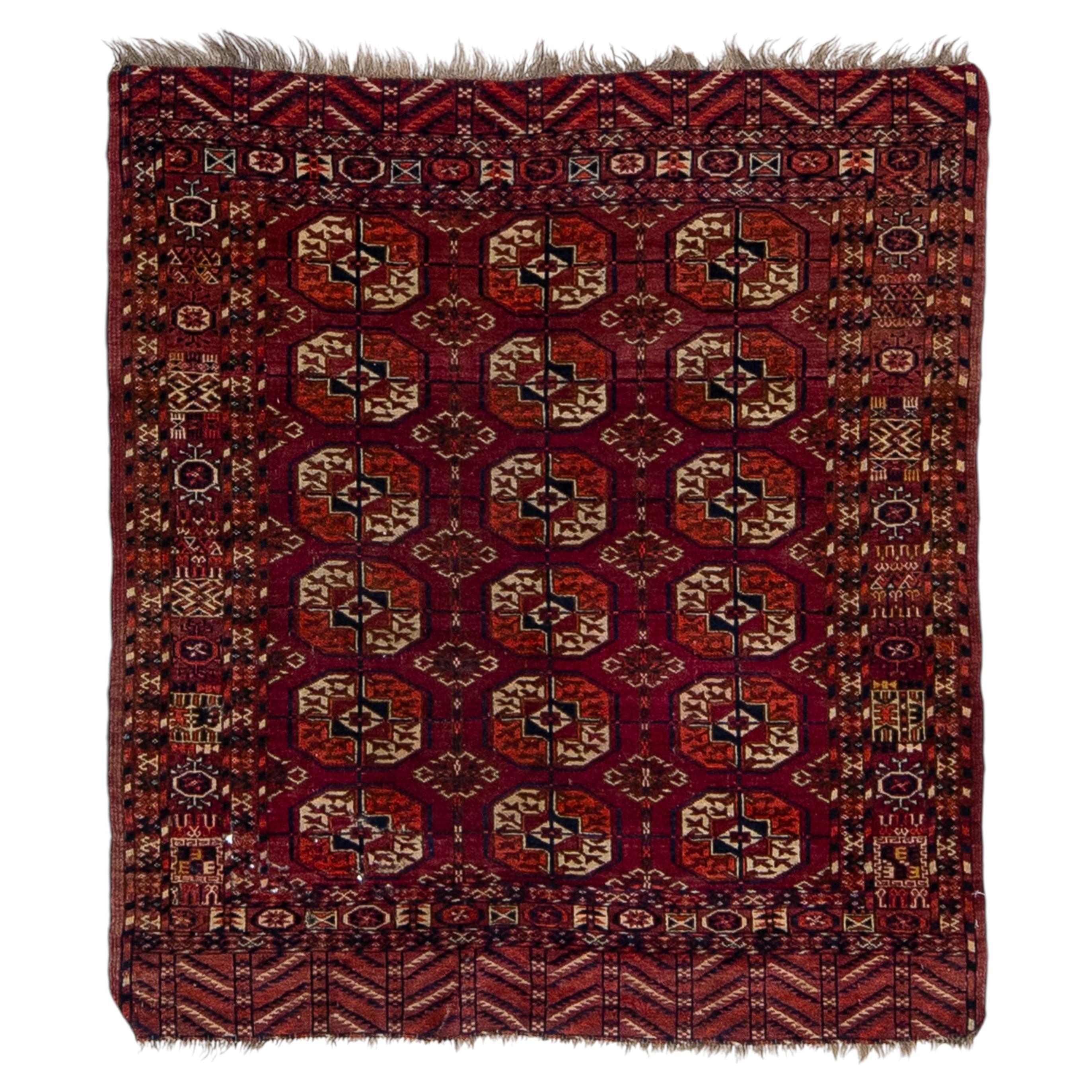 Red Antique Turkmen Tekke Chuval Tribal Wool with Gul Motifs 3x4 For Sale