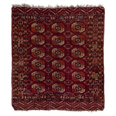 Red Antique Turkmen Tekke Chuval Tribal Wool with Gul Motifs 3x4