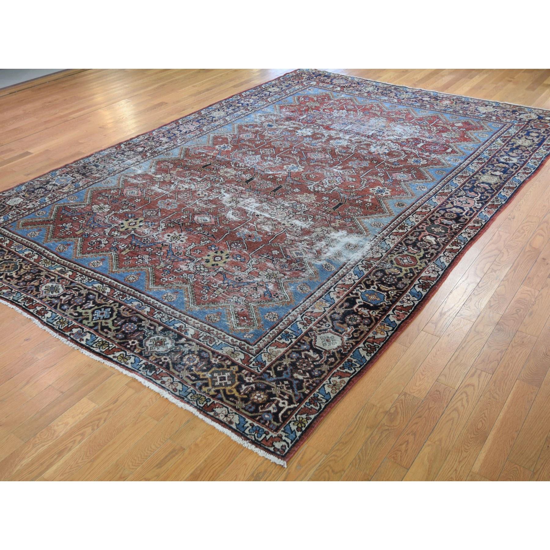 Hand-Knotted Red Antique Worn Persian Mahal Clean Hand Knotted Oriental Rug