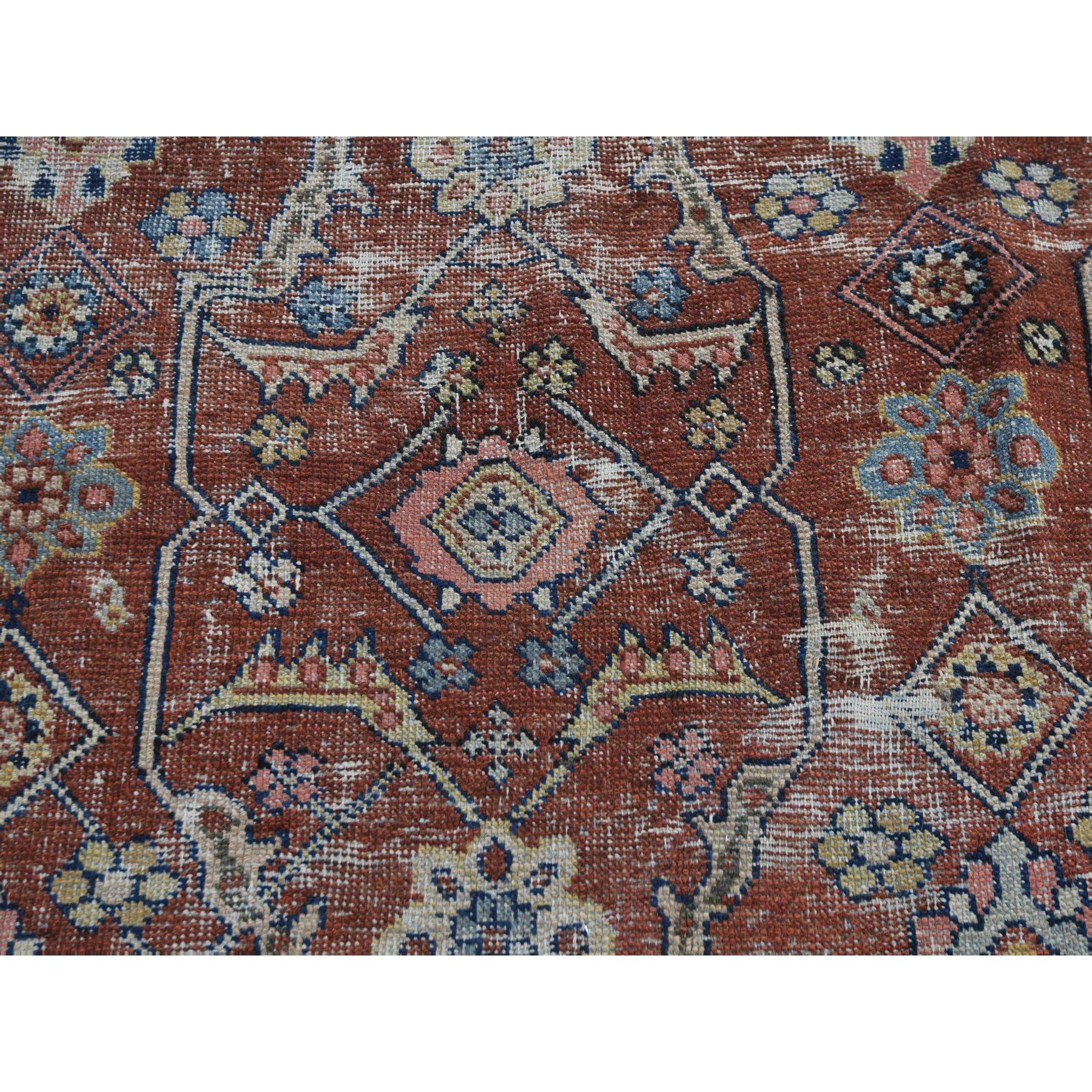 Red Antique Worn Persian Mahal Clean Hand Knotted Oriental Rug 2