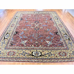 Red Antiqued Heriz Re-Creation Hand Knotted Pure Wool Oversized Rug 12' x 14'10"