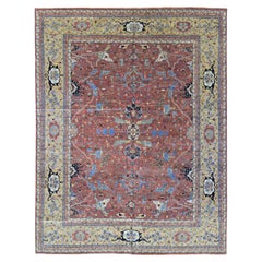Red Antiqued Heriz Re-Creation Hand Knotted Pure Wool Oversized Rug 12' x 14'10"