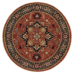 Red Antiqued Heriz Wool Hand Knotted Re-Creation Round Oriental Rug 8'0" x 8'0"