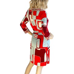 Red Aqua Print Silk Jersey Twin Print Shift - NWT Flora Kung