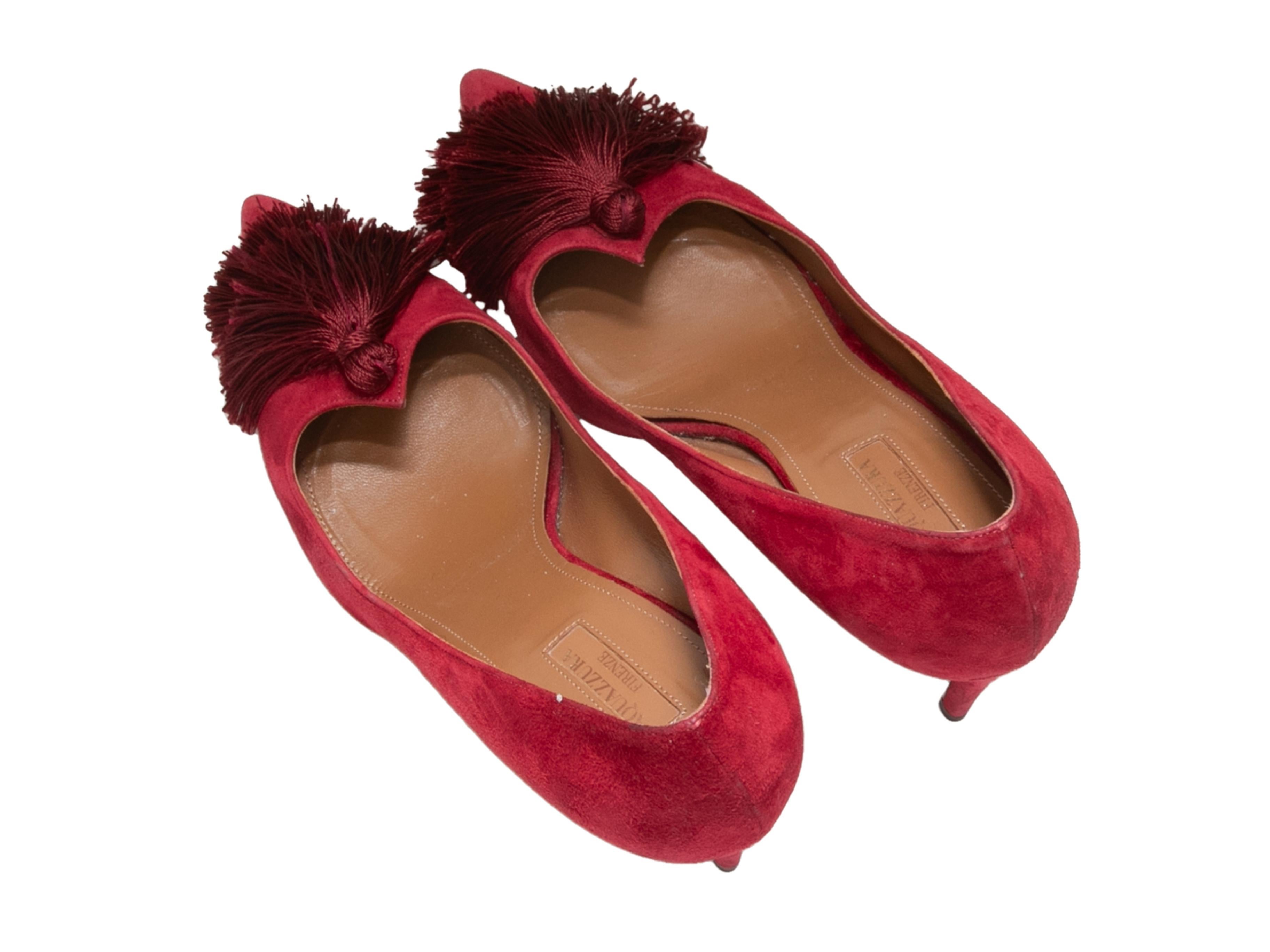 Red Aquazzura Suede Pointed-Toe Tassel Pumps Size 40.5 In Good Condition In New York, NY