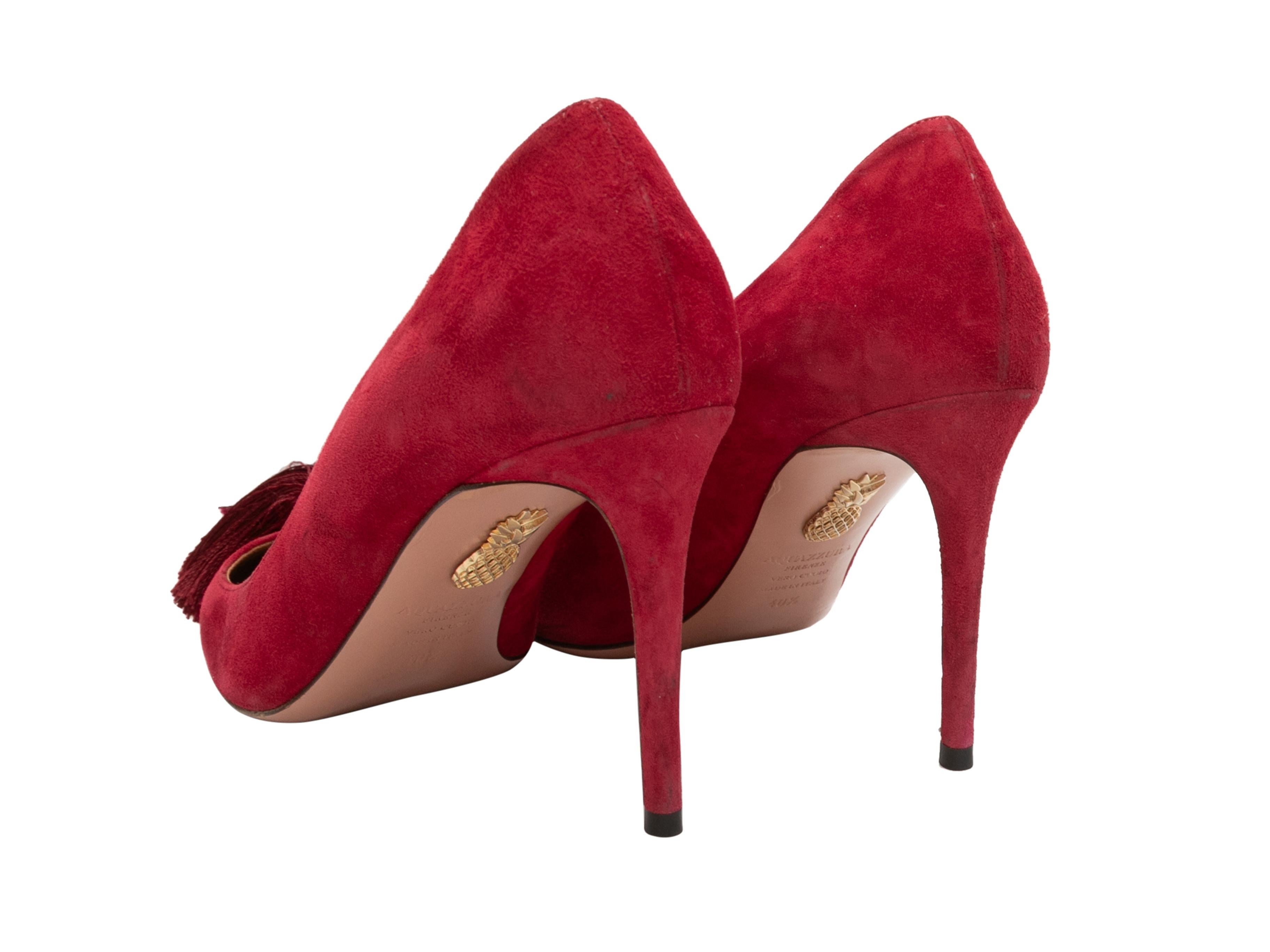 Women's Red Aquazzura Suede Pointed-Toe Tassel Pumps Size 40.5