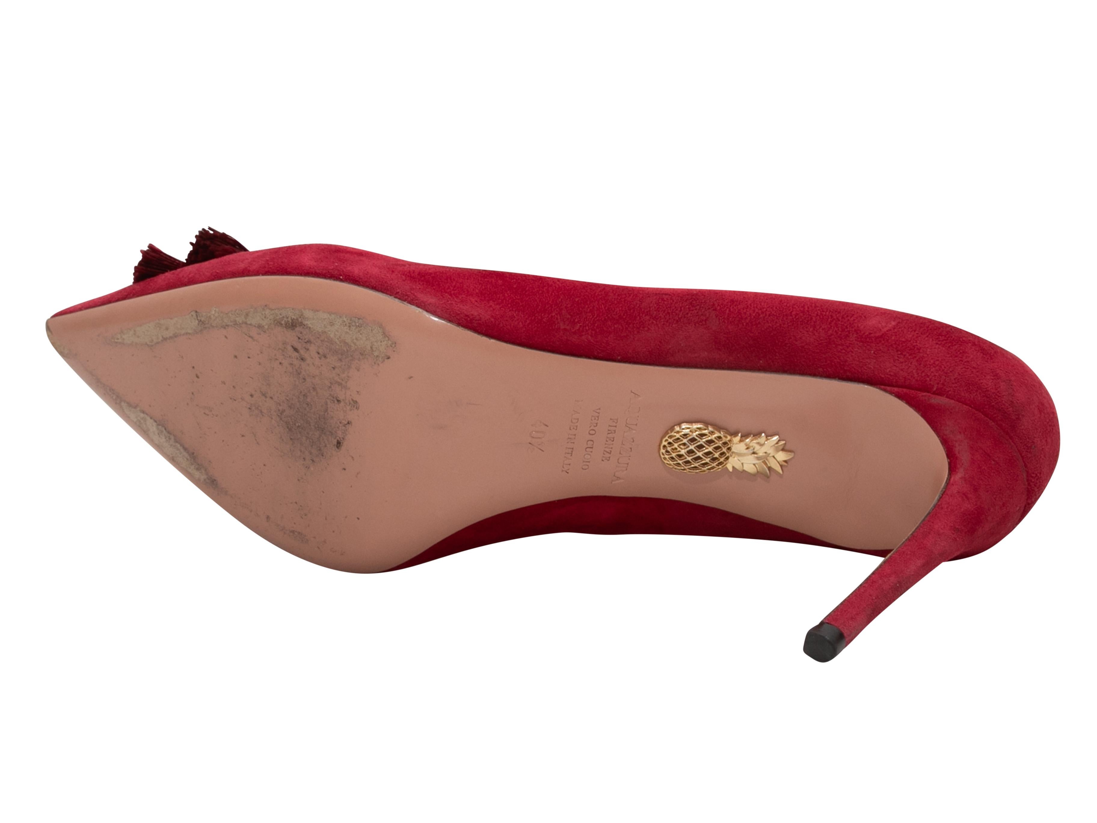 Red Aquazzura Suede Pointed-Toe Tassel Pumps Size 40.5 1