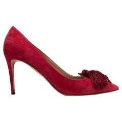 Red Aquazzura Suede Pointed-Toe Tassel Pumps Size 40.5