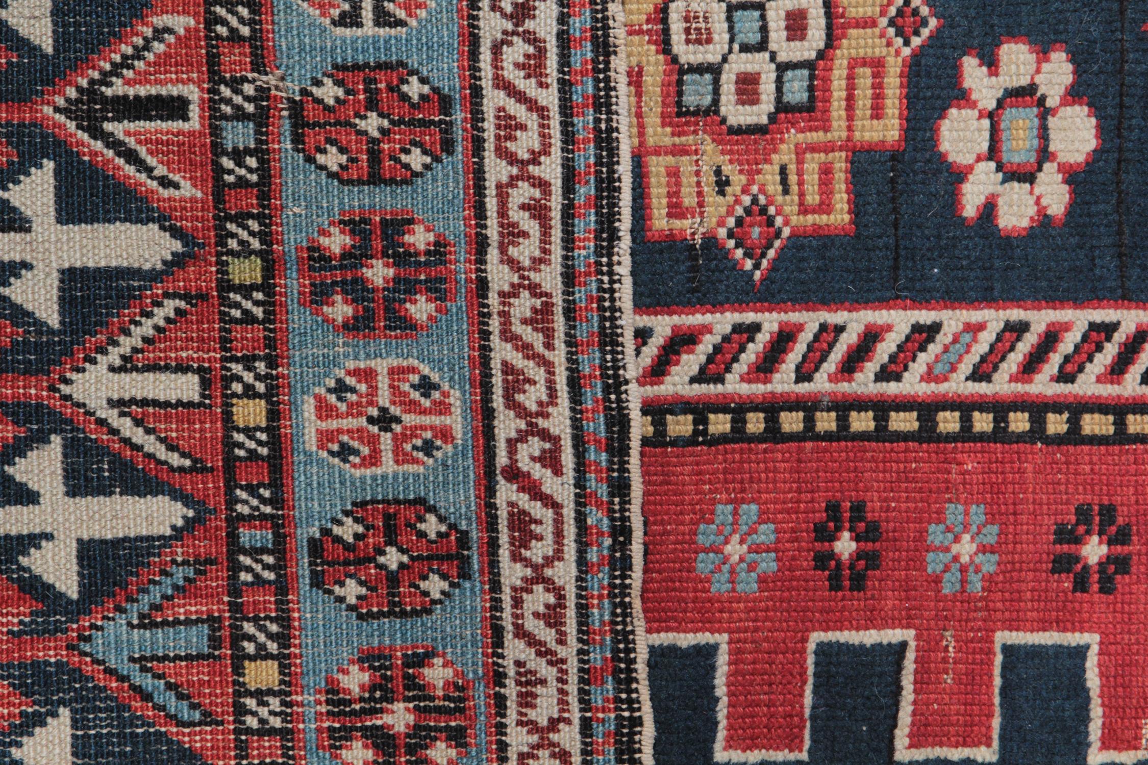Kazak Red Area Rugs for Sale, Antique Rugs Caucasian Carpet, Wool Living Room Rugs For Sale