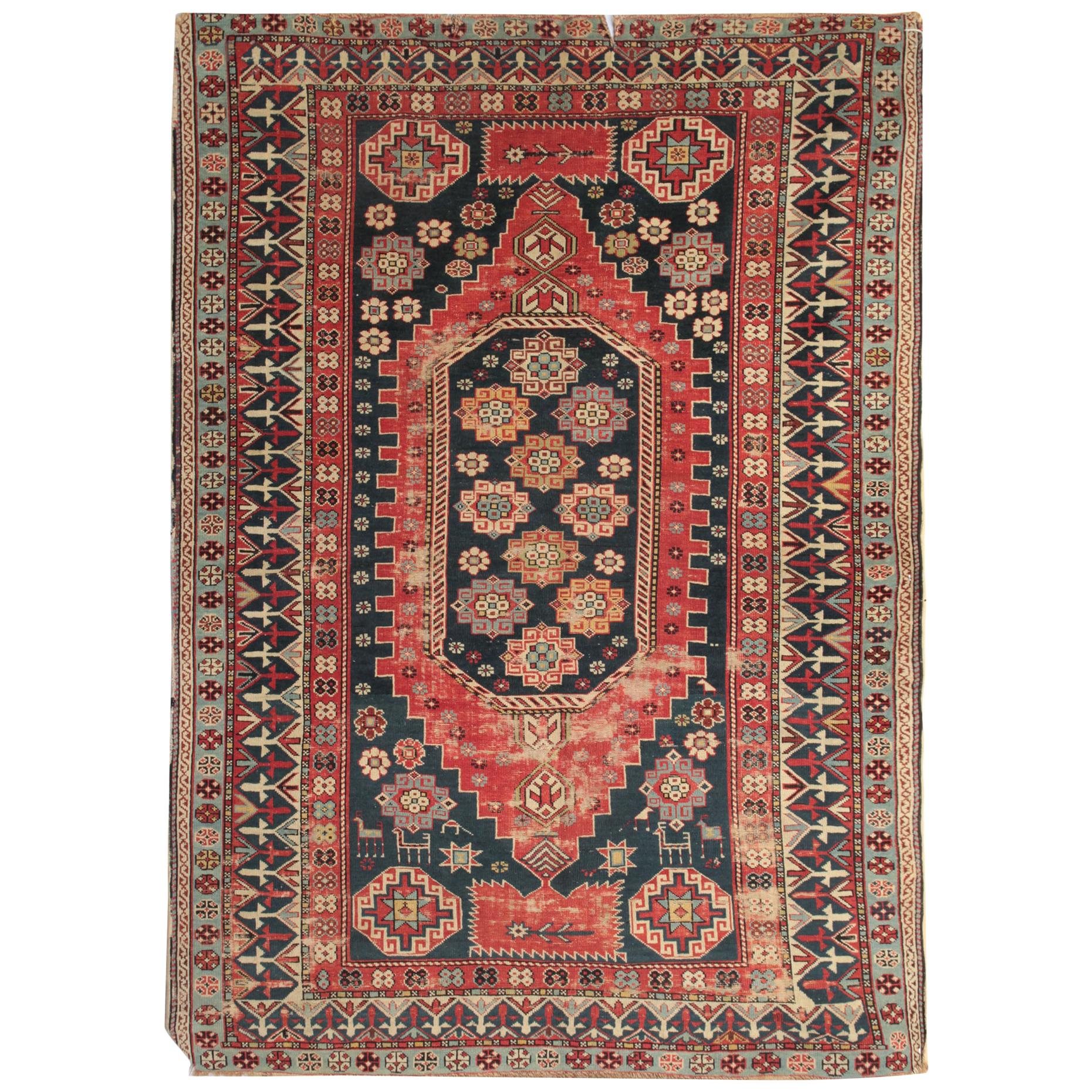 Red Area Rugs for Sale, Antique Rugs Caucasian Carpet, Wool Living Room Rugs