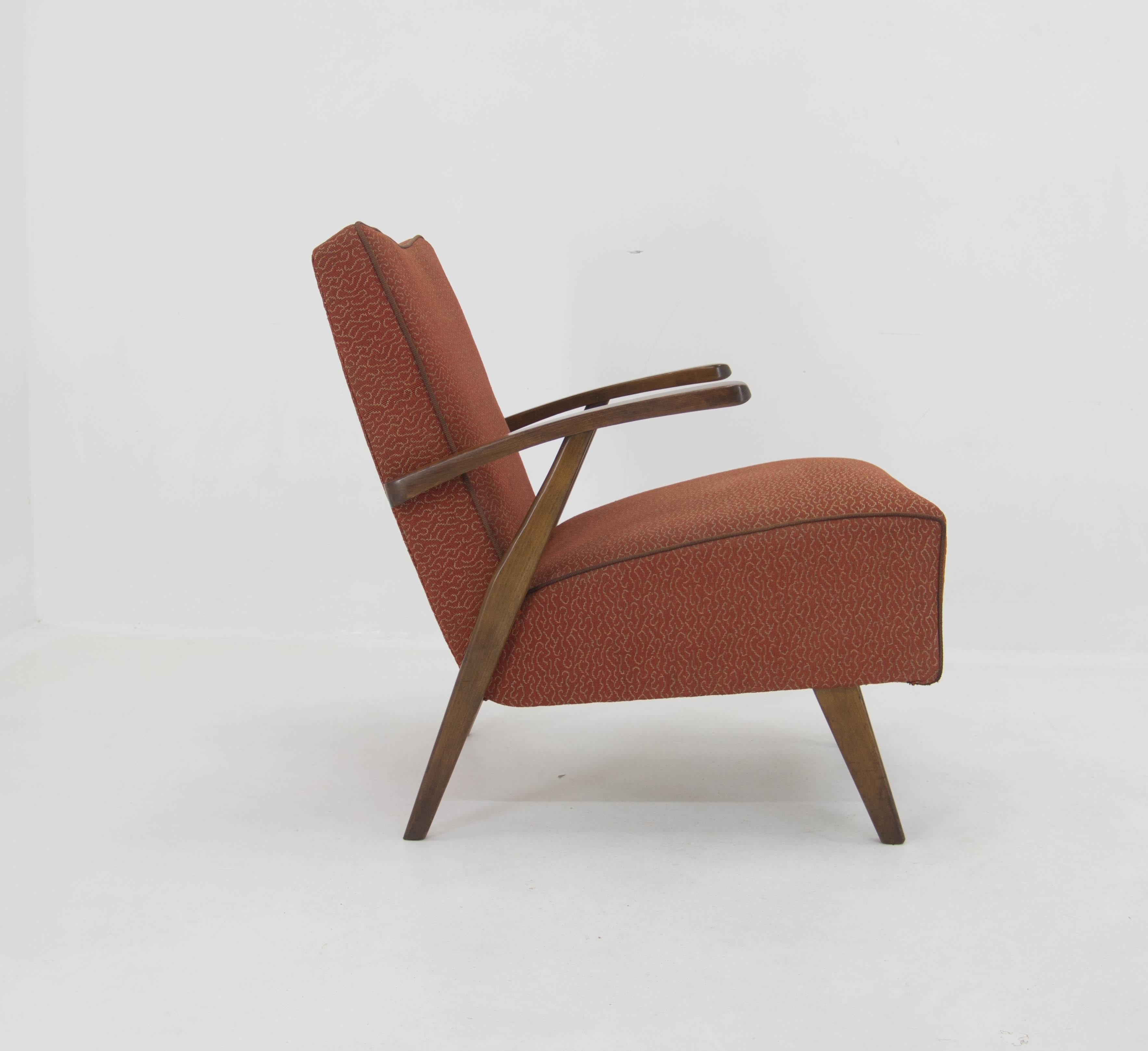 Fabric Red Armchair, 1960s, Czechoslovakia For Sale