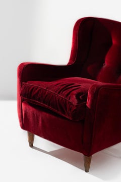 Velvet Red Armchair by Gio Ponti, with certificate
