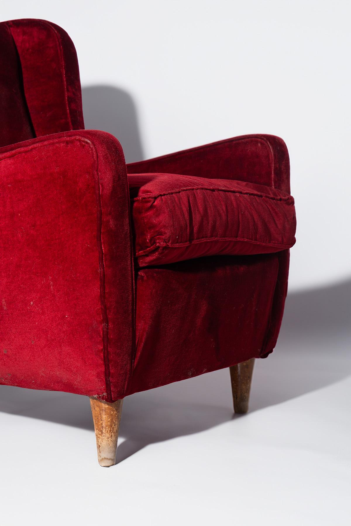 Samtroter Sessel von Gio Ponti, mit Zertifikat (Italian) im Angebot