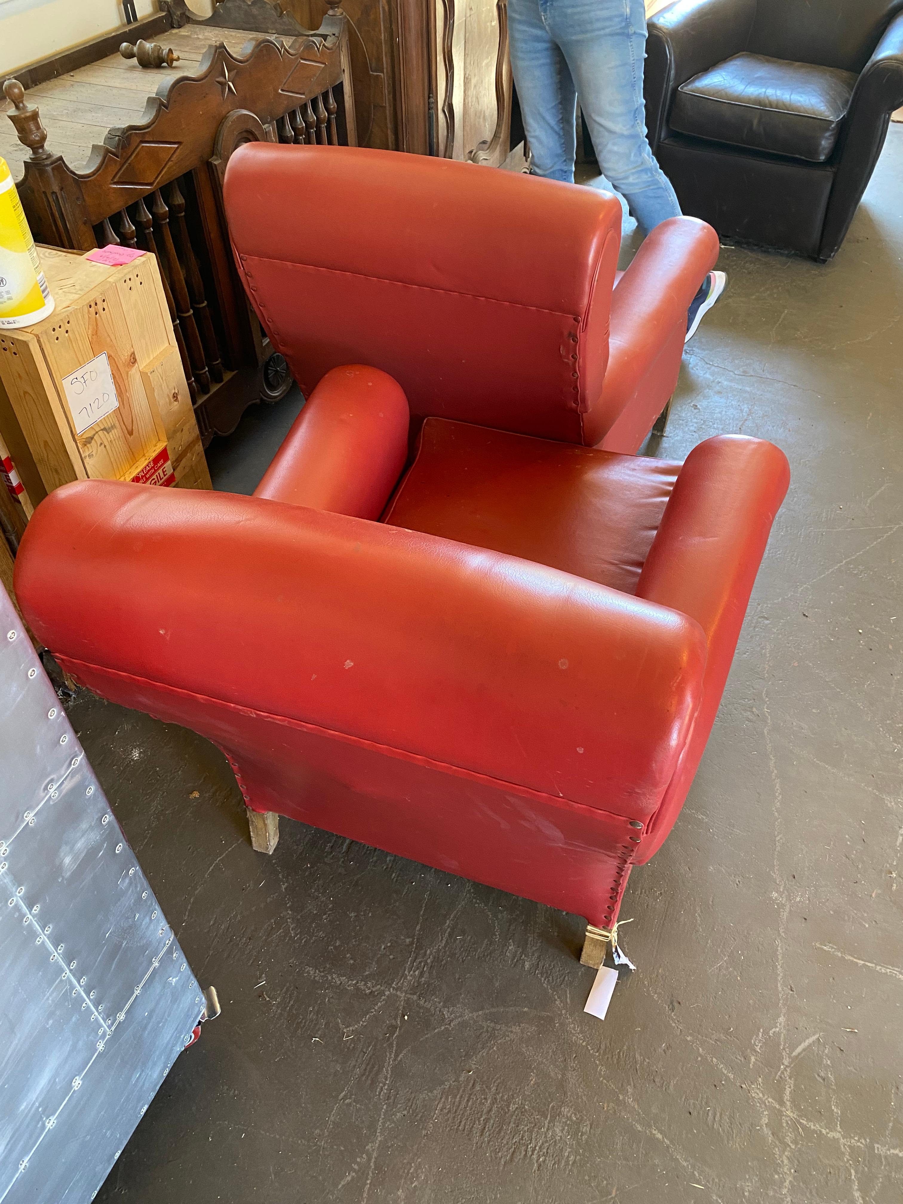 Faux Leather Red Armchair For Sale