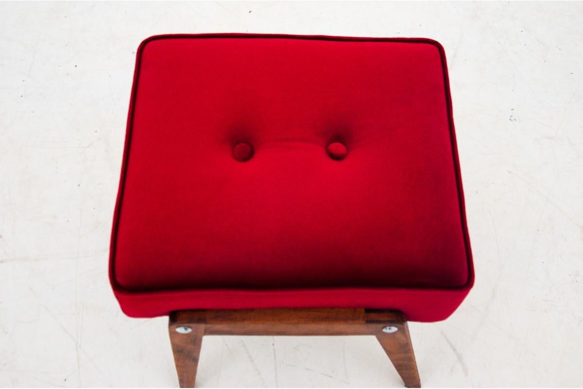 Mid-Century Modern Red Armchair with Footrest, Poland, 1960s