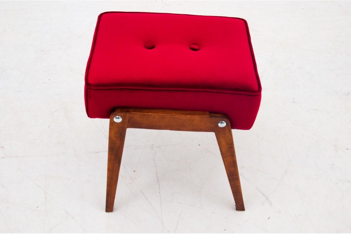 Polish Red Armchair with Footrest, Poland, 1960s