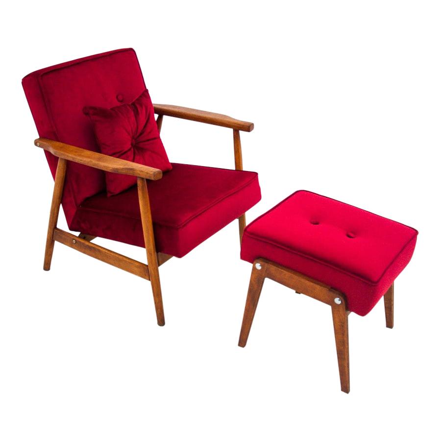 Red Armchair with Footrest, Poland, 1960s