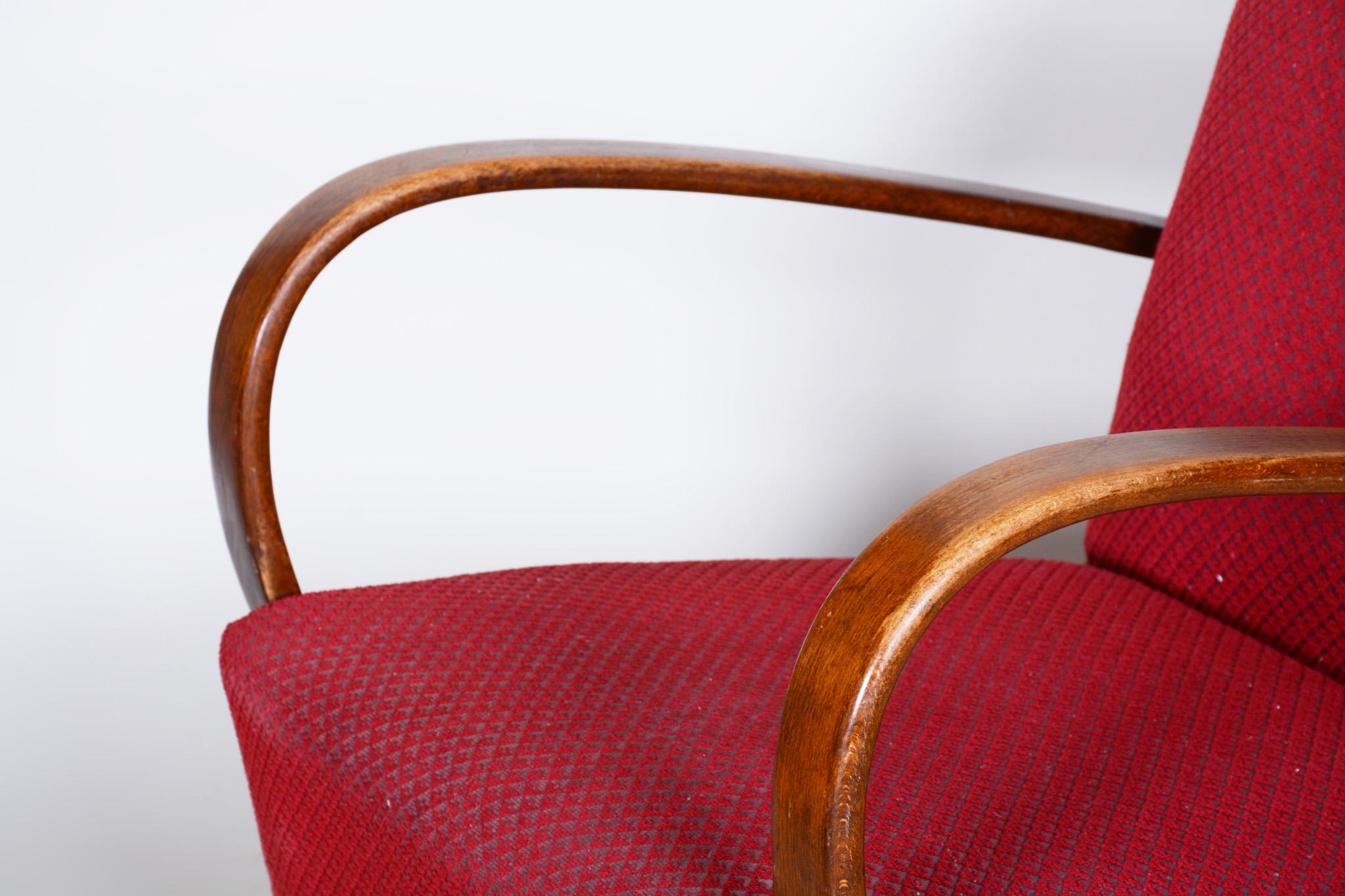 20th Century Red Armchair, Made in Czechia, 1930s, Original Condition, Art Deco Style For Sale