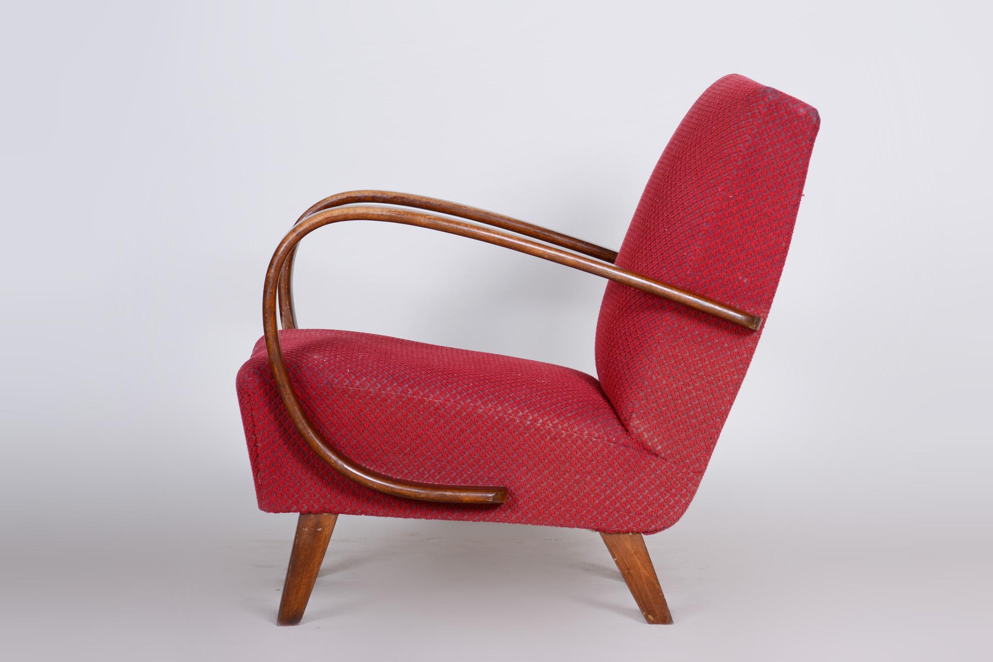 Fabric Red Armchair, Made in Czechia, 1930s, Original Condition, Art Deco Style For Sale