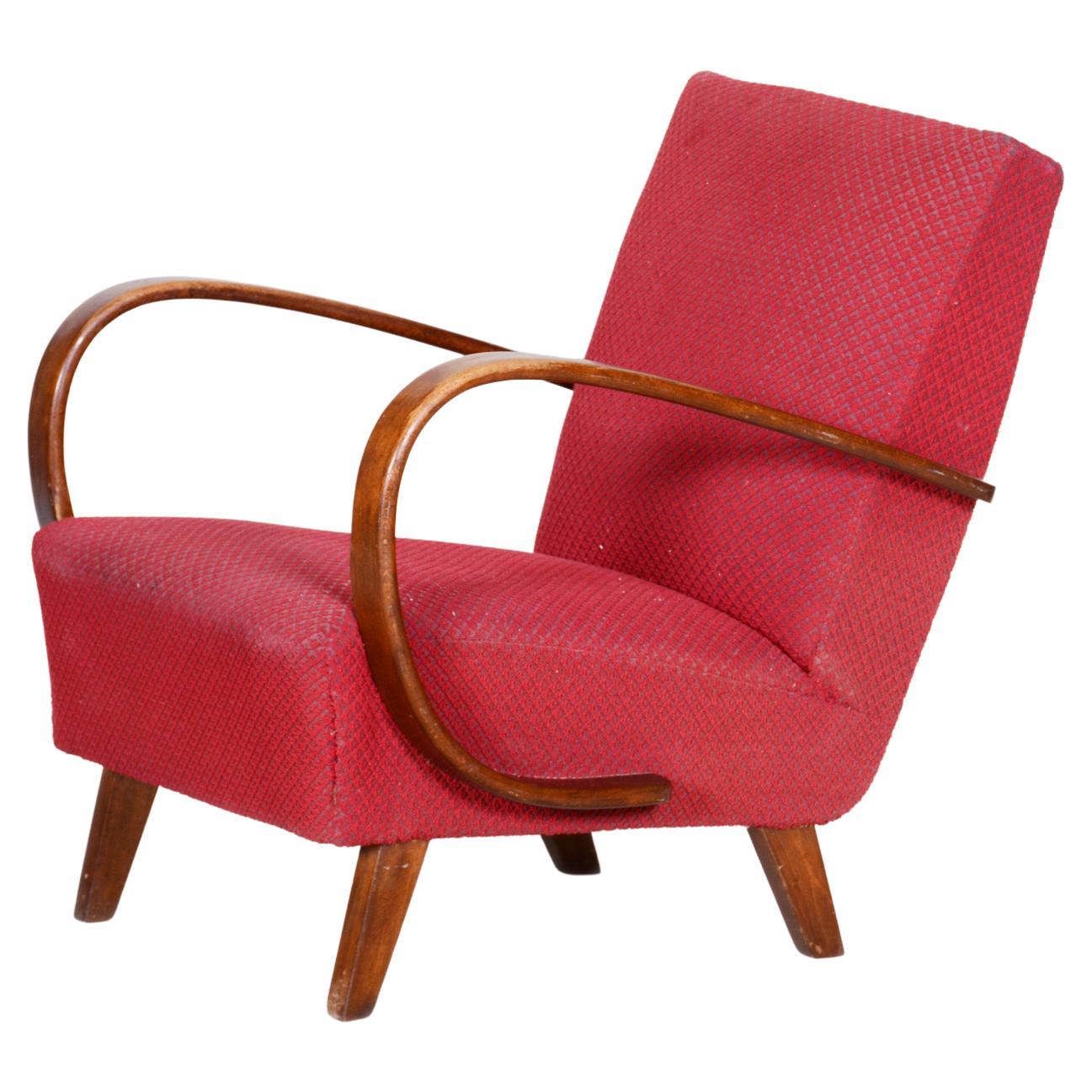 Red Armchair, Made in Czechia, 1930s, Original Condition, Art Deco Style For Sale