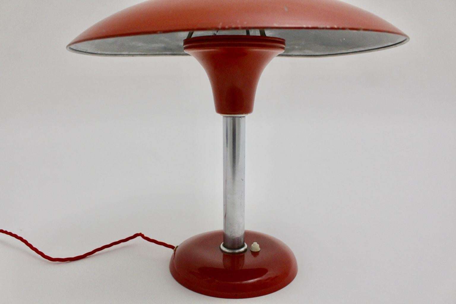 Lacquered Red Art Deco Bauhaus Era Vintage Metal Desk Lamp by Max Schumacher 1934 Germany