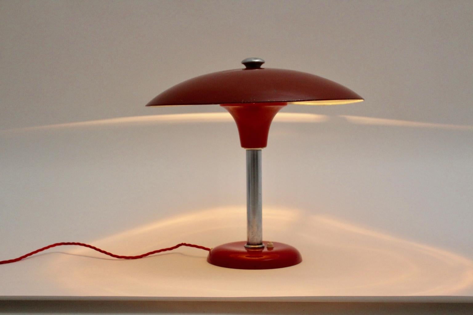 Red Art Deco Bauhaus Era Vintage Metal Desk Lamp by Max Schumacher 1934 Germany In Good Condition In Vienna, AT