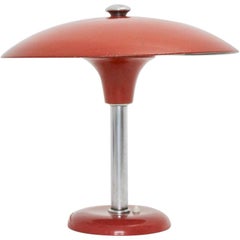 Red Art Deco Bauhaus Era Vintage Metal Desk Lamp by Max Schumacher 1934 Germany