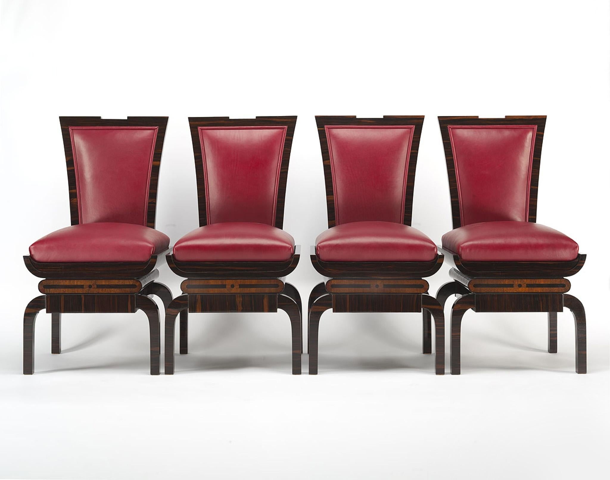Art Deco chairs from Czechoslovakia, 1920-1929 upholstery
Style: Art Deco.
Period: 1920-1929. 
Material: Makasar.