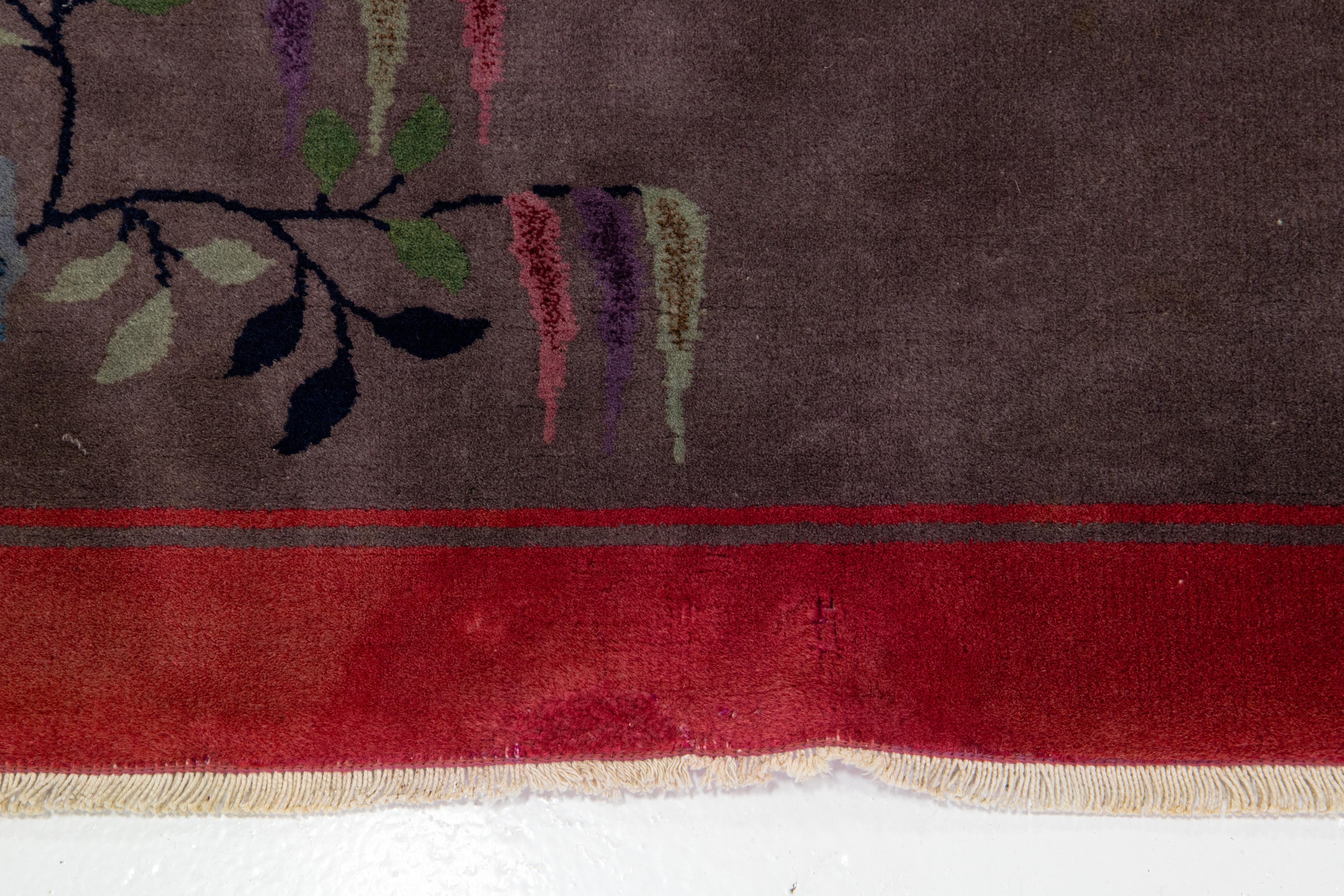 Roter Art-Deco-Teppich aus chinesischer Wolle mit Blumenmotiv aus den 1920er Jahren im Angebot 5