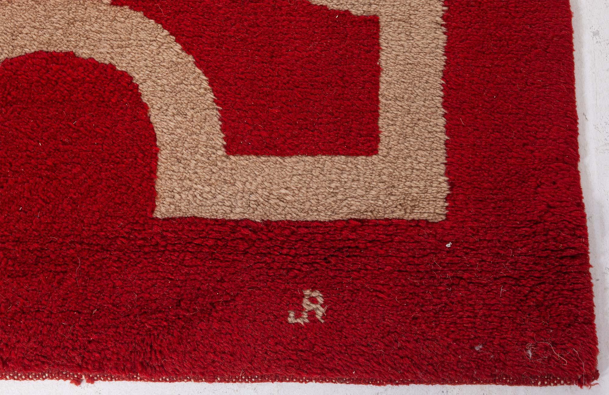 French Red Art Deco Rug Attributed to Jacques Adnet