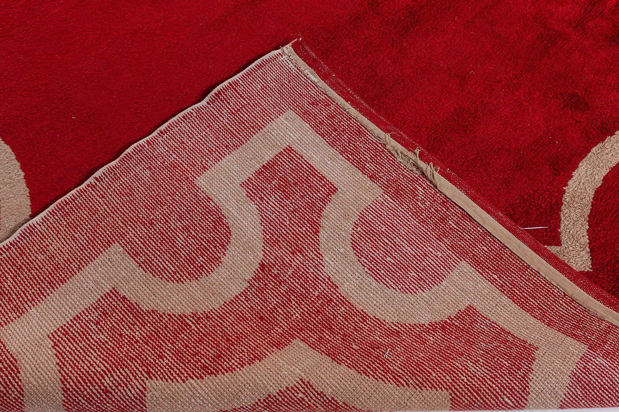 Red Art Deco Rug Attributed to Jacques Adnet 2