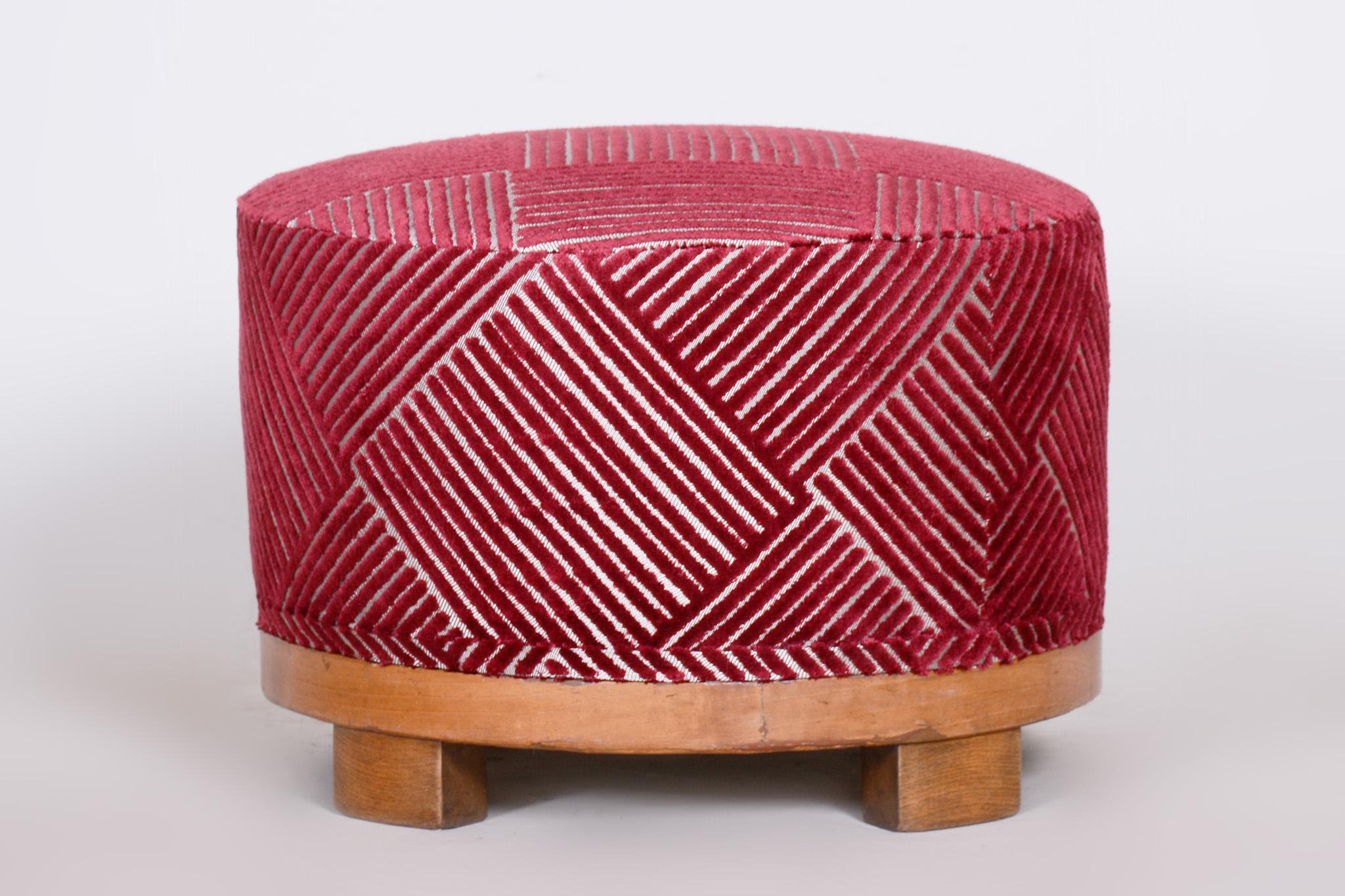 Czech Red Art Deco Stool, Made in the 1920s, Fully Restored