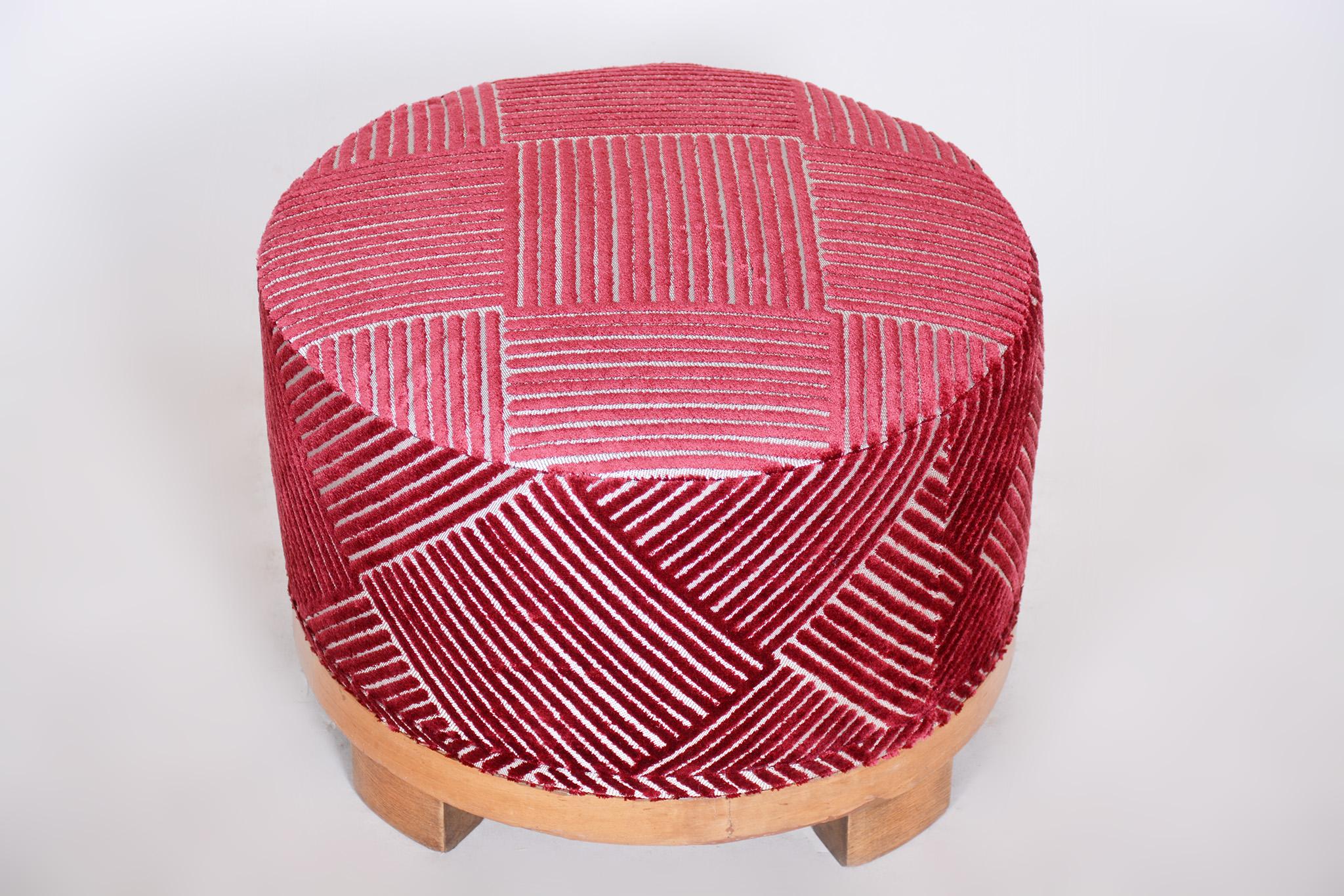 Red Art Deco Stool, Made in the 1920s, Fully Restored In Good Condition In Horomerice, CZ