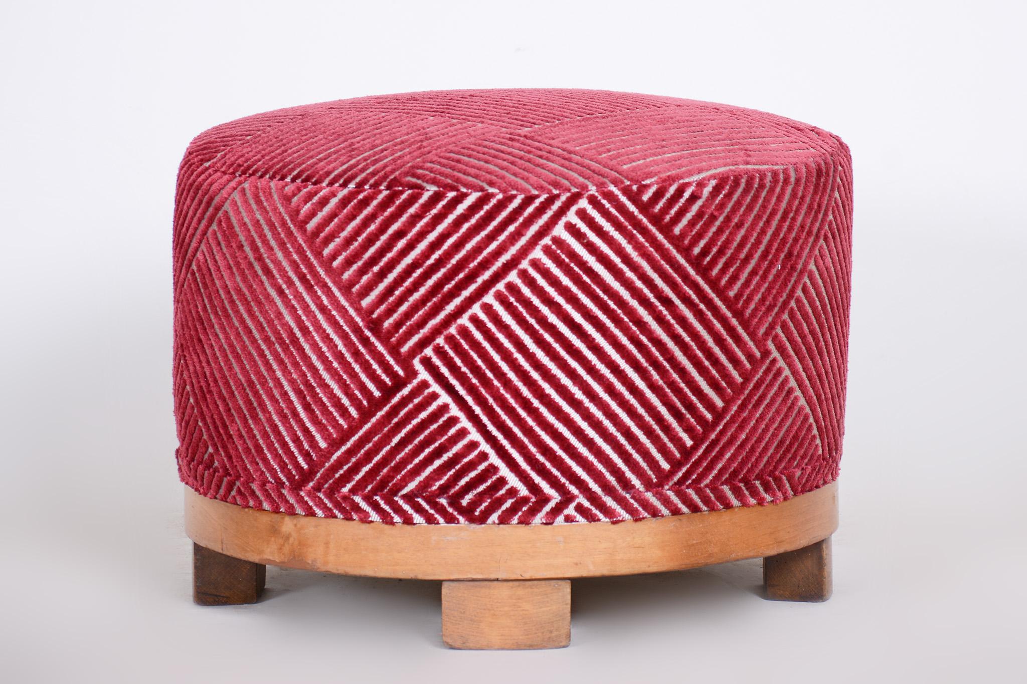 Fabric Red Art Deco Stool, Made in the 1920s, Fully Restored