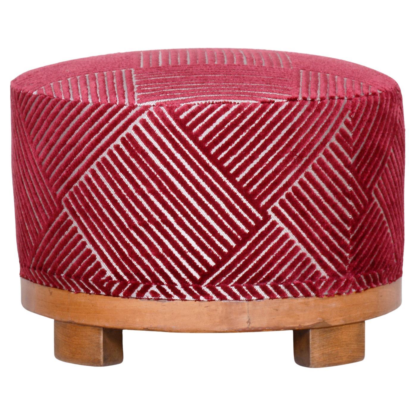 Red Art Deco Stool, Made in the 1920s, Fully Restored