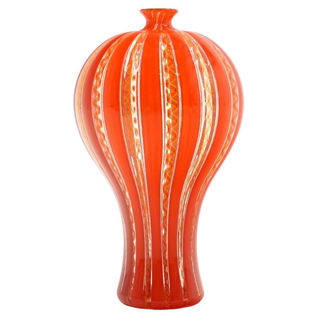 Red Art Glass Vase by Sam Stang, 1986, Signed