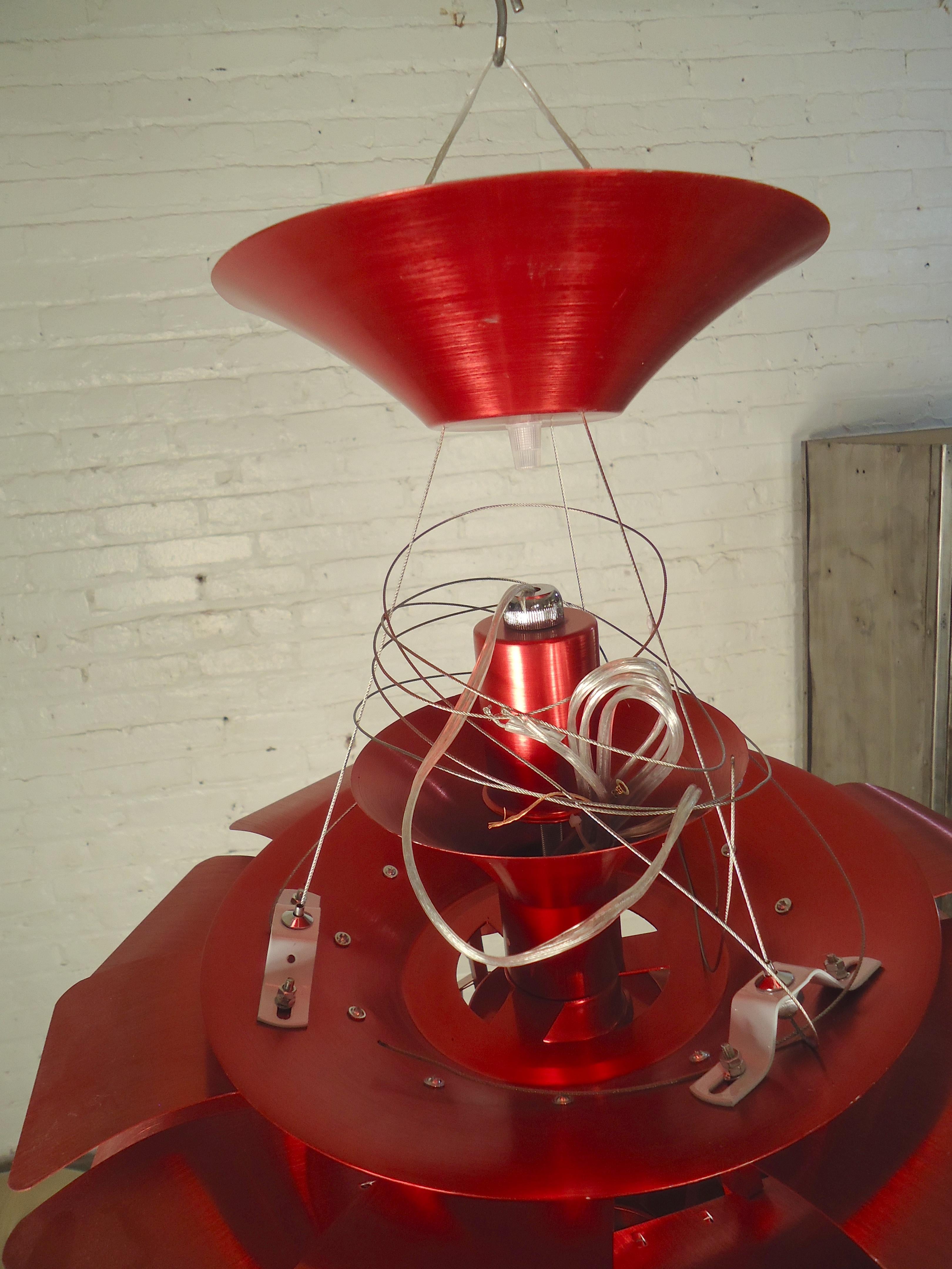 Midcentury style chandelier by Poul Henningsen with aluminum leaves. Great pop of red color!

(Please confirm item location - NY or NJ - with dealer).
 