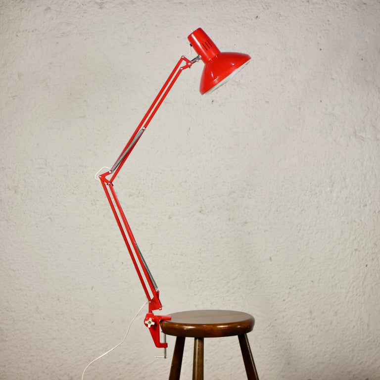 Red Articulated Desk Lamp by Ledu, Made in, France For Sale at 1stDibs | ledu  lamp vintage