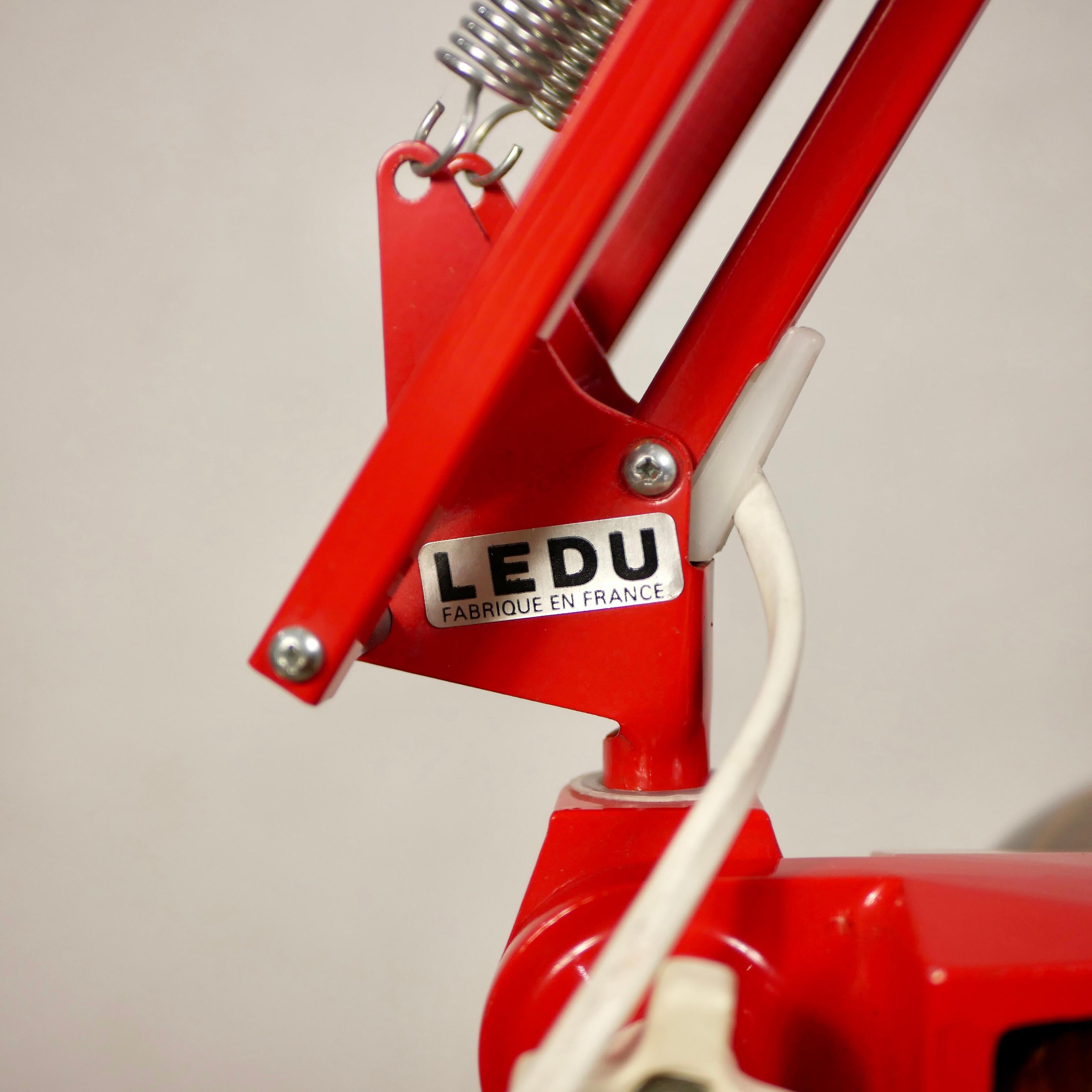 Late 20th Century Red Articulated Desk Lamp by Ledu, Made in, France