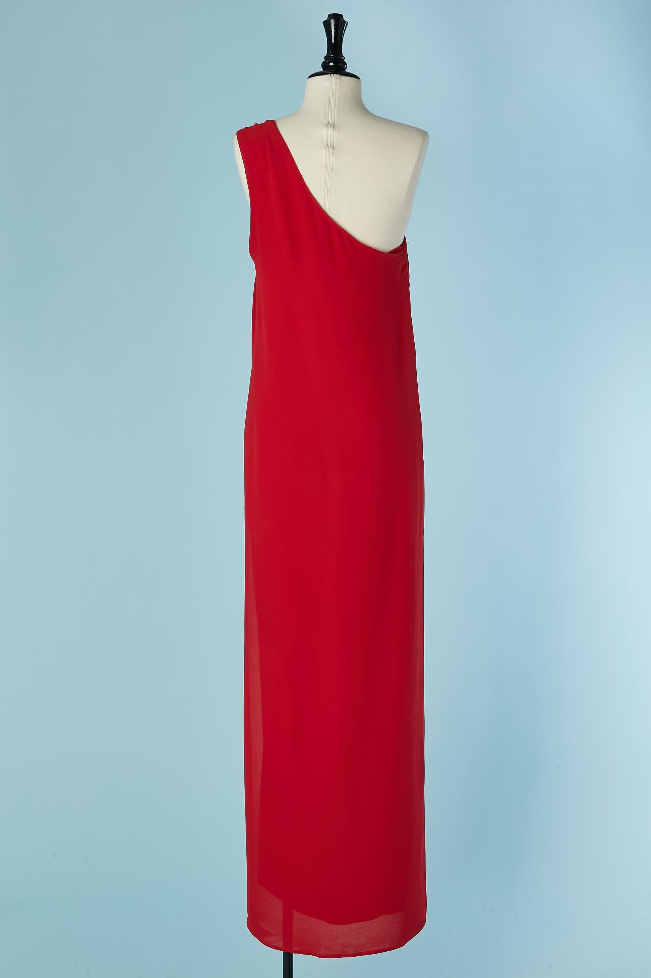 Rotes asymmetrisches Abendkleid mit Strass GAI MATTIOLO COUTURE im Zustand „Hervorragend“ im Angebot in Saint-Ouen-Sur-Seine, FR