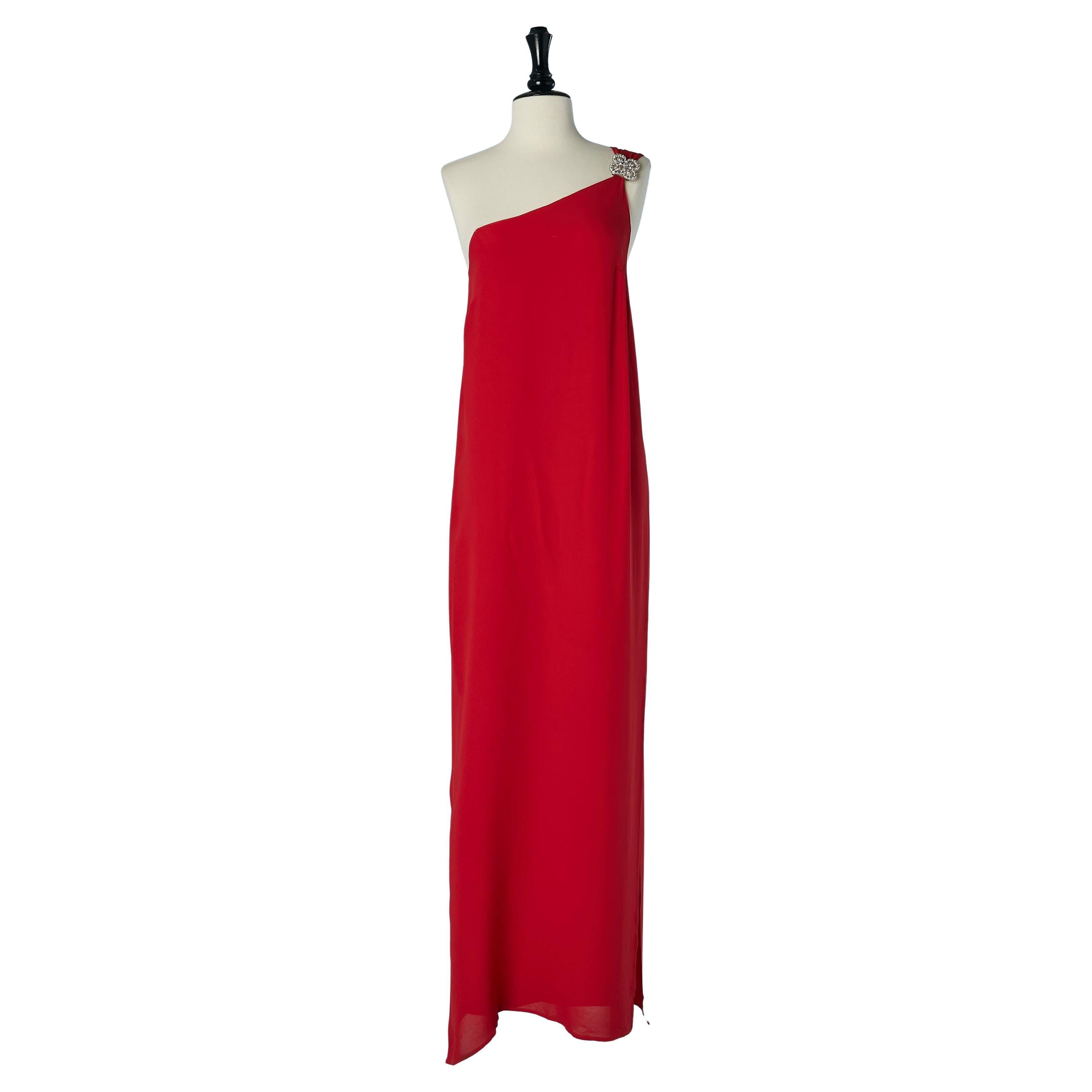 Red asymmetrical evening dress with rhinestone GAI MATTIOLO COUTURE