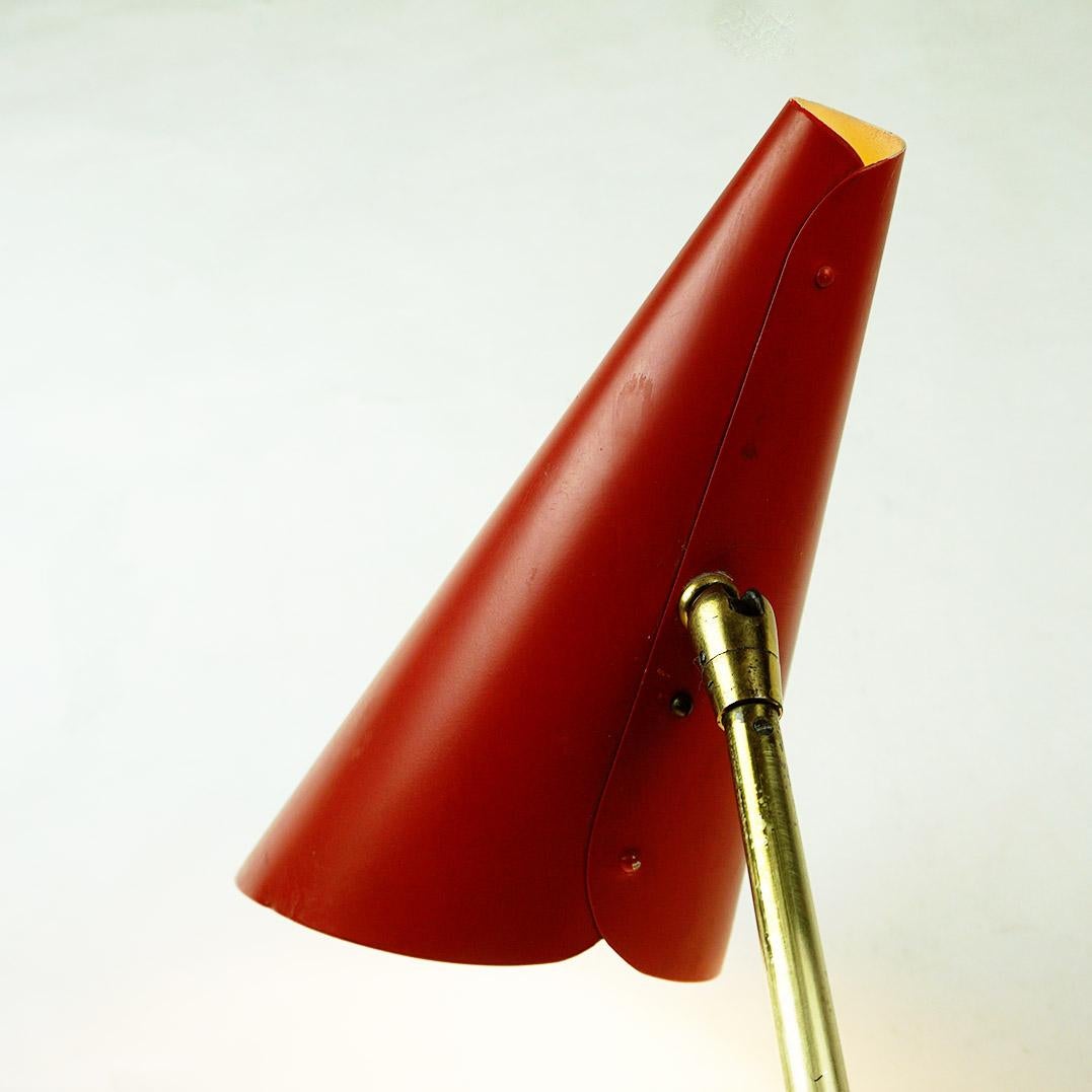 Red Austrian Midcentury Brass and Iron Table Lamp by J. T. Kalmar For Sale 8
