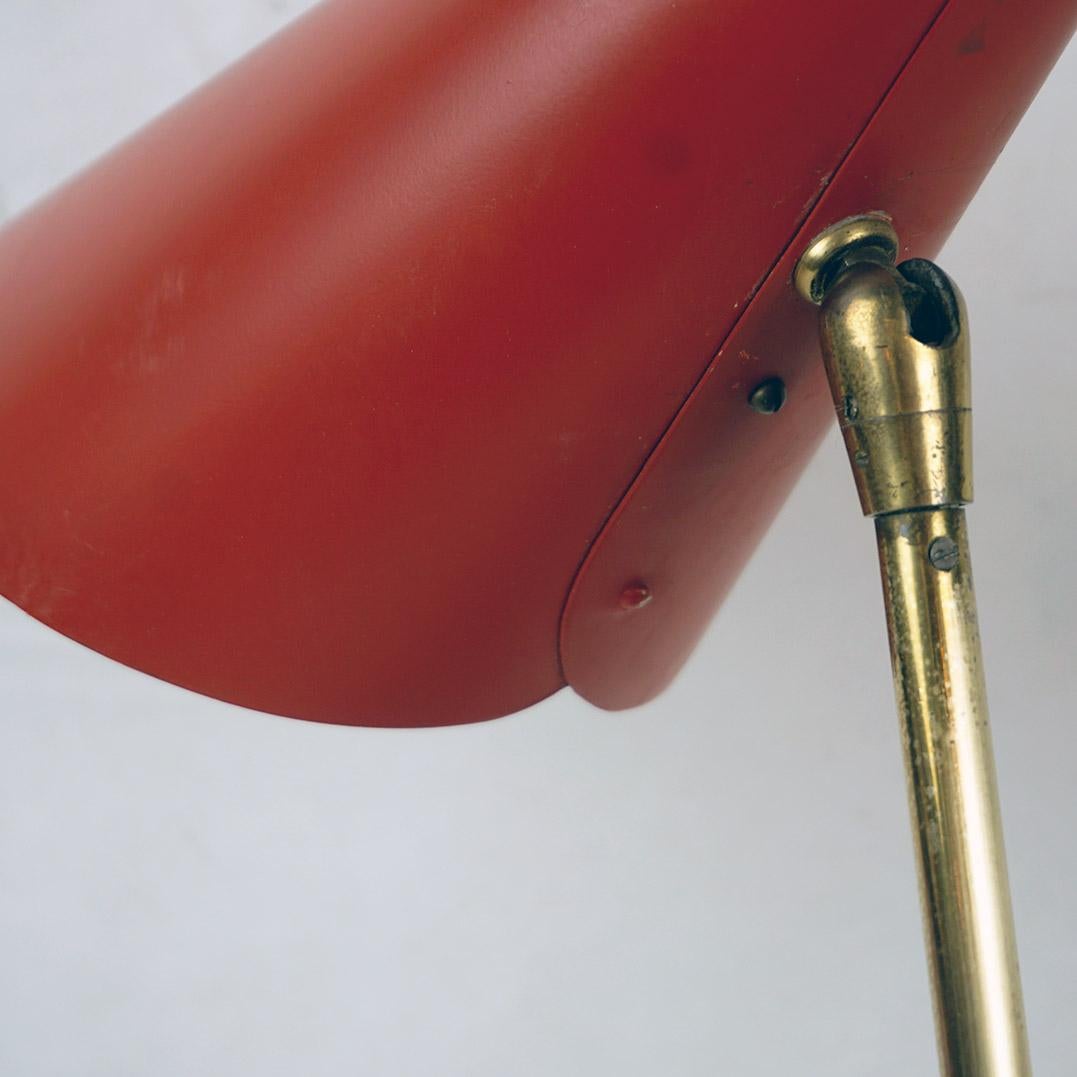 Lacquered Red Austrian Midcentury Brass and Iron Table Lamp by J. T. Kalmar For Sale