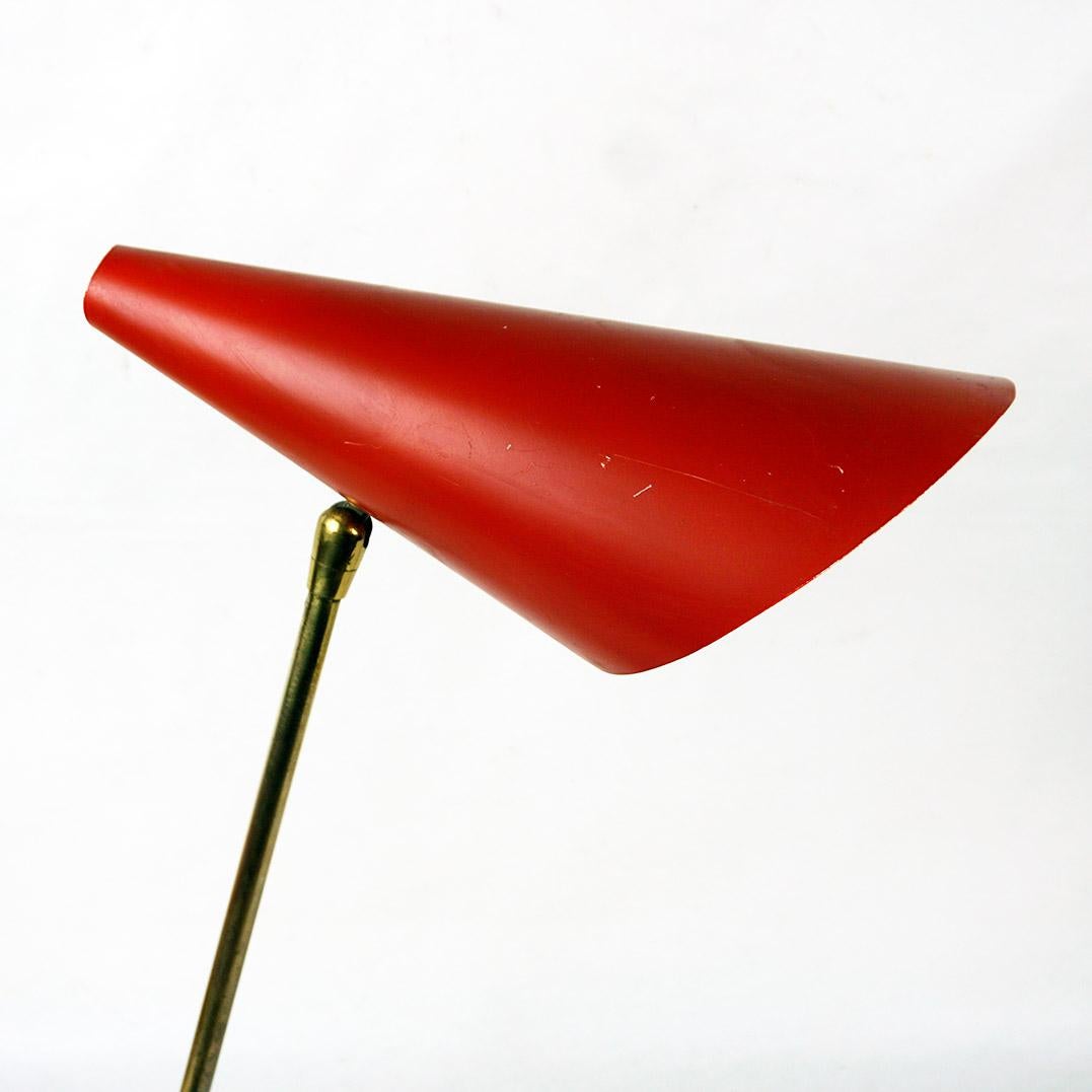 Red Austrian Midcentury Brass and Iron Table Lamp by J. T. Kalmar For Sale 2