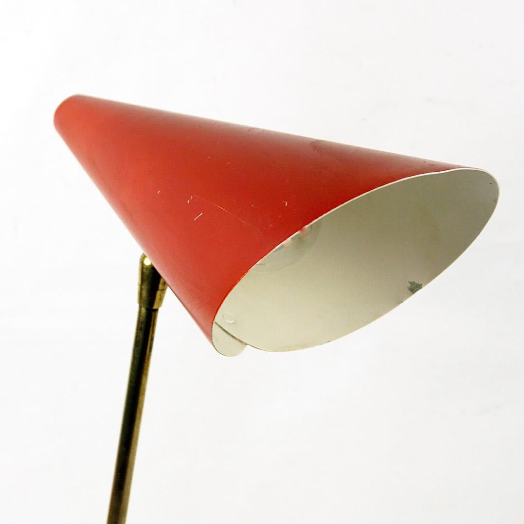 Red Austrian Midcentury Brass and Iron Table Lamp by J. T. Kalmar For Sale 3