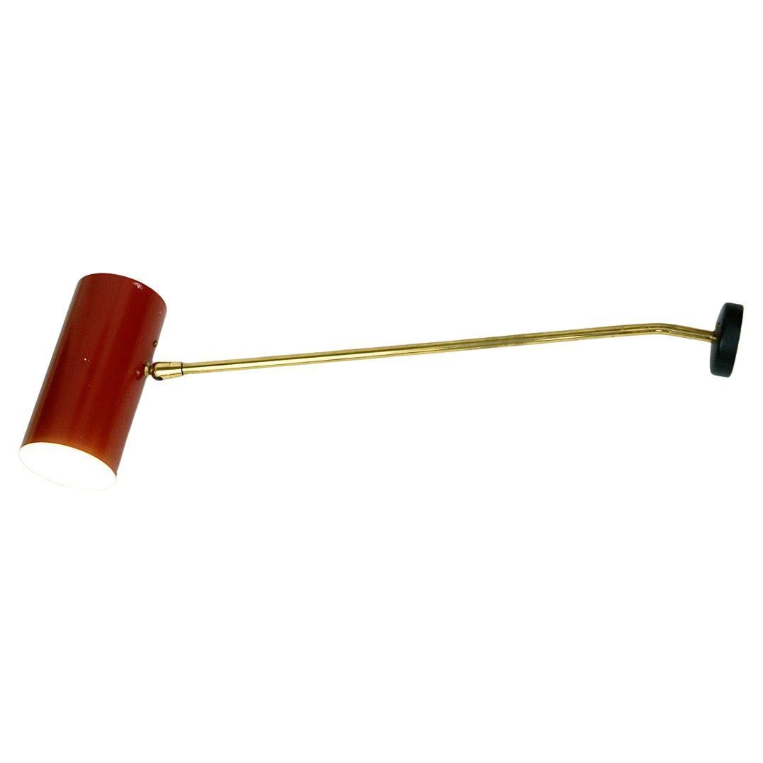 Red Austrian Midcentury Brass Zylinder Sconce by J. T. Kalmar