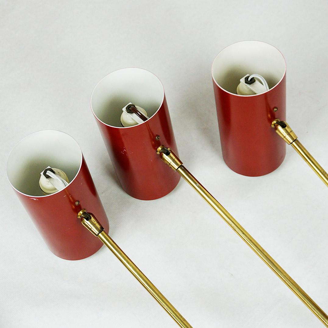 Red Austrian Midcentury Brass Zylinder Sconces by J. T. Kalmar For Sale 3