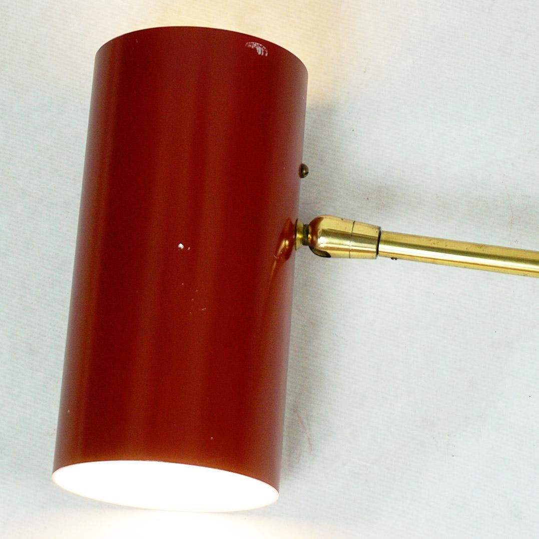 Red Austrian Midcentury Brass Zylinder Sconces by J. T. Kalmar For Sale 6