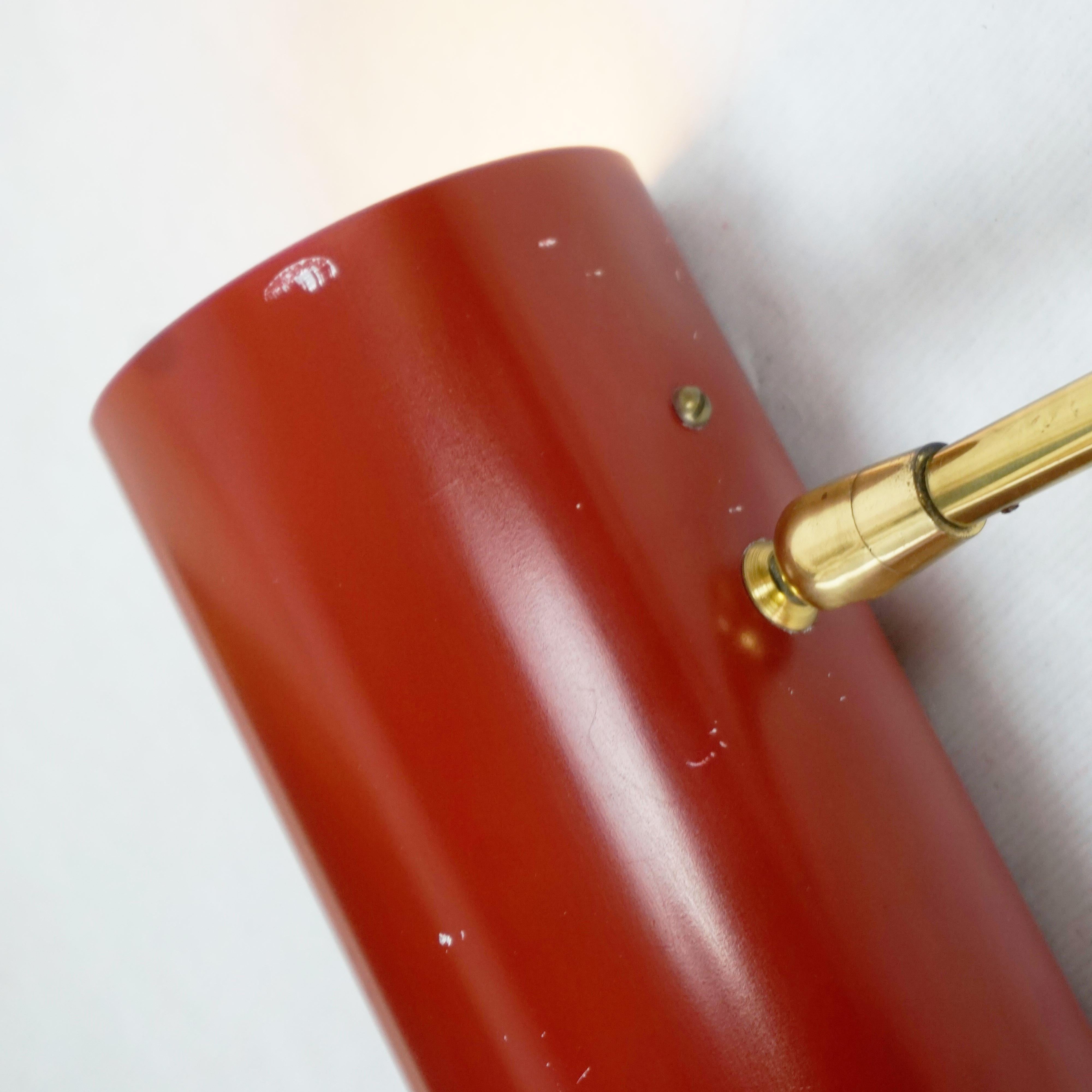 Red Austrian Midcentury Brass Zylinder Sconces by J. T. Kalmar For Sale 7